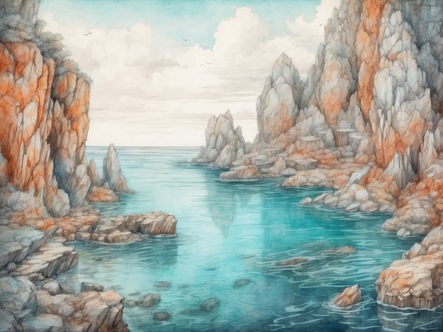 Auf dem Bild sind wunderschöne, felsige Küstenlandschaften zu sehen, die an beliebte Tauchspots in Malta erinnern könnten. Sant Peter's Pool ist ein beliebter Ort mit glasklarem Wasser und beeindruckenden Felsformationen. Auch die Umgebung rund um das Wrack der „Rooshtak“ oder die Tauchplätze bei Gozo, wie der „Blue Hole“ und die „Azure Window“, sind bekannt für ihre atemberaubenden Unterwasserlandschaften und das vielfältige Meeresleben. Diese Szenerie könnte ähnliche ruhige und malerische Wasserlandschaften darstellen, die Taucher anziehen.