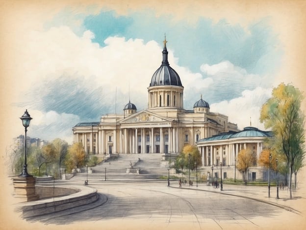 Auf dem Bild ist eine beeindruckende Architektur zu sehen, die an das Nationale Theater von Chișinău erinnert. Chișinău, die Hauptstadt von Moldawien, hat eine reiche Geschichte, die stark von verschiedenen Kulturen und politischen Einflüssen geprägt ist. Die Stadt wurde im ersten Jahrtausend erwähnt und hat sich im Laufe der Jahrhunderte entwickelt, wobei sie sowohl unter dem Einfluss des Osmanischen Reiches als auch des Russischen Imperiums stand.Das abgebildete Gebäude könnte symbolisch für die kulturelle und historische Bedeutung der Stadt stehen, die im 19. Jahrhundert eine wichtige Rolle spielte. Chișinău ist bekannt für seine zentralen Plätze und schönen Parkanlagen, was sich auch in der Gestaltung des Bildes widerspiegelt. Die ruhige Atmosphäre und die sorgfältige Gestaltung der Umgebung tragen zur besonderen Atmosphäre der Stadt bei.