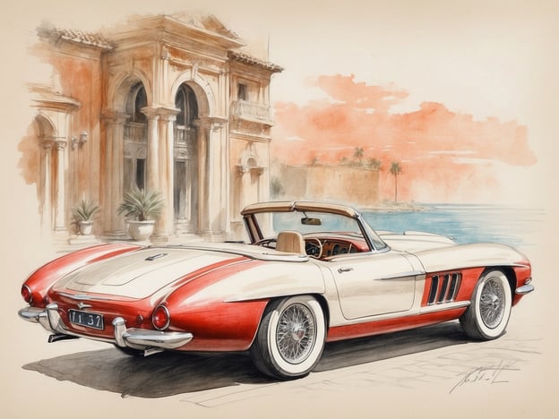 Auf dem Bild sehen wir ein klassisches, elegantes Auto, das in der luxuriösen Kulisse Monacos steht, einer Stadt mit einer reichen Geschichte, die eng mit Glamour, Wohlstand und dem Automobilsport verbunden ist. Monaco wurde im 13. Jahrhundert gegründet und unter dem Fürstentum der Grimaldi-Familie zu einem bedeutenden Zentrum für Politik und Kultur.Das Auto spiegelt den Charme und den Reichtum wider, die Monaco auszeichnen, besonders in der Zeit der 1950er und 1960er Jahre, als Automobilrennen wie der Große Preis von Monaco internationale Berühmtheit erlangten. Diese Ära brachte viele beeindruckende Sportwagen hervor, die oft auf den malerischen Straßen entlang der Küste fuhren, wo sich das glitzernde Mittelmeer mit der architektonischen Pracht der Stadt vereinte.Das Bild fängt somit nicht nur die Schönheit des Fahrzeugs ein, sondern auch die glamouröse Geschichte Monacos als Spielplatz der Reichen und Schönen.