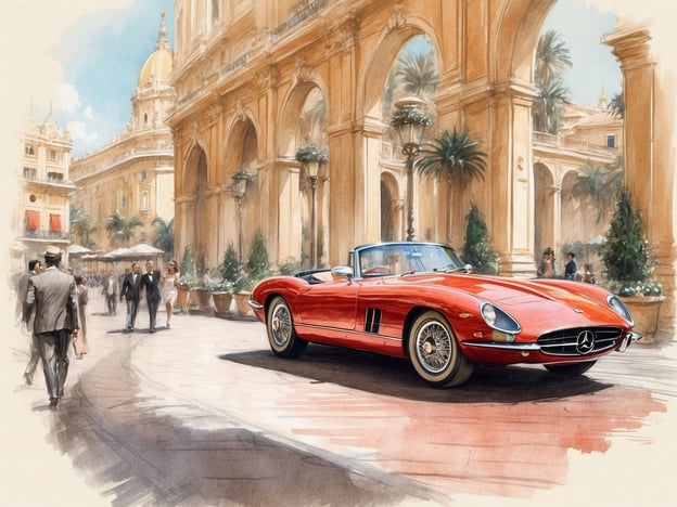 Auf dem Bild sieht man eine idyllische Straßenansicht in Monaco, die den Charme und Luxus des Fürstentums verkörpert. Im Vordergrund steht ein elegantes rotes Cabriolet, das für Stil und Reichtum symbolisiert. Umgeben von eleganten Gebäuden und Palmen ist der Ort festlich und lebhaft, mit Spaziergängern, die in stilvollen Outfits flanieren.Die Atmosphäre ist geprägt von glamourösen Attraktionen wie dem Casino von Monte Carlo, das sich in der Nähe befindet, und den luxuriösen Geschäften, die Monaco zu einem beliebten Ziel für wohlhabende Reisende machen. Die Straßen sind gesäumt von Cafés, die das aufregende Leben im Freien und die exquisite Gastronomie der Region widerspiegeln. Monaco ist bekannt für sein aufregendes Nachtleben, erstklassige Veranstaltungen und die prächtigen Yachten im Hafen, die diesen Ort zu einem Synonym für Luxus und Eleganz machen.