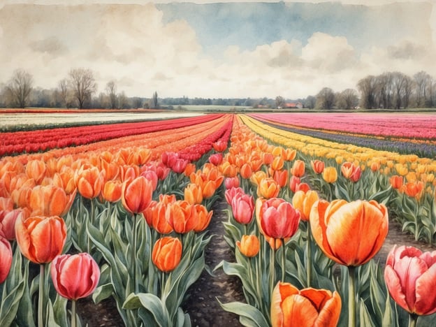 Auf dem Bild sind bunte Tulpenfelder zu sehen, die in verschiedenen Farben blühen, darunter Orange, Rot, Pink und Gelb. Für Tulpenliebhaber sind folgende Reiseziele besonders empfehlenswert:1. **Käse- und Tulpenfelder in Holland**: Die Niederlande sind berühmt für ihre Tulpenfelder, insbesondere in der Region Keukenhof, wo jedes Jahr das größte Blumenspektakel der Welt stattfindet.2. **Skagit Valley, Washington, USA**: Jährlich findet im April das Skagit Valley Tulip Festival statt, das eine atemberaubende Landschaft von blühenden Tulpen bietet.3. **Ottawa, Kanada**: Das Canadian Tulip Festival in Ottawa feiert die Beziehung zwischen Kanada und den Niederlanden mit Millionen von Tulpen, die in den Stadtparks blühen.4. **Bonn, Deutschland**: Die Stadt Bad Honnef in Bonn hat reizvolle Tulpen- und Blumenfeiern, die Gartenliebhaber anziehen.5. **Photogenic Tulip Festival in Holland, Michigan**: Dieses Festival findet im Mai statt und zieht viele Besucher mit seinen farbenfrohen Tulpen und traditioneller niederländischer Kultur an.Diese Orte bieten nicht nur wunderschöne Blumen, sondern auch zahlreiche Aktivitäten für Einheimische und Touristen.