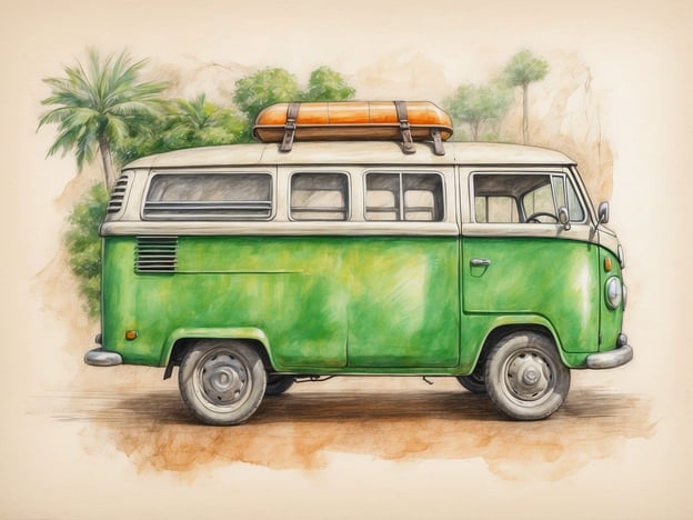 Auf dem Bild ist ein grüner VW-Bus zu sehen, der oft mit dem Gefühl von Freiheit und Abenteuer assoziiert wird. In Verbindung mit grünen Initiativen könnte dieser Bus ein Symbol für nachhaltigen Transport oder umweltfreundliches Reisen sein. Projekte, die sich auf Elektro- oder Wasserstoffantriebe konzentrieren, könnten dazu beitragen, den CO2-Ausstoß zu reduzieren.Zusätzlich könnte der Bus als mobiles Zuhause genutzt werden, was im Rahmen von nachhaltigem Tourismus steht. Das Konzept des "Vanlife" fördert die Rückkehr zur Natur und ermöglicht ein umweltbewusstes Reisen, während man gleichzeitig lokale Gemeinschaften unterstützt. Solche Initiativen tragen dazu bei, die Umwelt zu schonen und ein Bewusstsein für nachhaltige Lebensweisen zu schaffen.