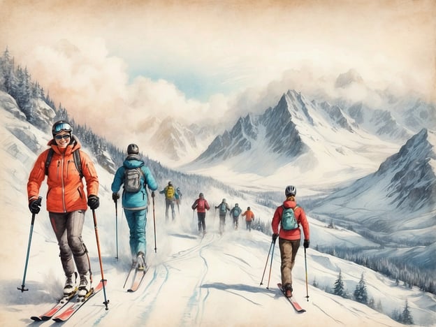 Auf dem Bild sind mehrere Personen zu sehen, die im Winter über eine verschneite Landschaft mit Skiern unterwegs sind. Dieses Bild spiegelt die Kultur des Wintersports in Norwegen wider, wo Skifahren nicht nur ein Sport, sondern auch eine traditionelle Freizeitaktivität ist. Norweger genießen die atemberaubenden Berglandschaften und die Möglichkeit, sich im Freien zu bewegen, besonders in den kalten Wintermonaten.Die Norweger haben eine lange Tradition im Skifahren, die bis ins 19. Jahrhundert zurückreicht, und sind bekannt für ihre Fähigkeiten im Langlauf sowie im Alpinskifahren. Skireisen und -touren sind in Norwegen sehr populär, und viele Menschen nutzen die gut präparierten Pisten und Naturschneelandschaften, um ihre Leidenschaft für den Wintersport auszuleben. Die Gemeinschaft und das gemeinschaftliche Erlebnis beim Skifahren spielen dabei eine wichtige Rolle.