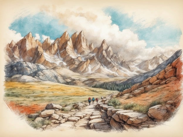 Auf dem Bild sind Wanderer auf einem Pfad in einer bergigen Landschaft zu sehen. Diese Szenerie bietet zahlreiche Aktivitäten und Freizeitmöglichkeiten. Man könnte zum Beispiel:1. **Wandern**: Die Wanderer genießen die Natur und die frische Luft, während sie die beeindruckenden Berge erkunden.2. **Fotografieren**: Die malerische Landschaft lädt dazu ein, schöne Fotos für Erinnerungen festzuhalten.3. **Naturbeobachtungen**: Es gibt die Möglichkeit, Tiere und Pflanzen in ihrer natürlichen Umgebung zu beobachten.4. **Picknicken**: Ein ruhiger Platz könnte genutzt werden, um unterwegs eine Pause einzulegen und die Aussicht zu genießen.5. **Bergsteigen**: Für die Abenteuerlustigen bieten sich auch anspruchsvollere Bergsteigertouren an.Die Kombination aus Natur und Bewegung macht diese Landschaft ideal für Outdoor-Aktivitäten.