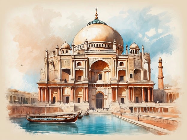 Auf dem Bild ist das berühmte Taj Mahal zu sehen, eine der bekanntesten Sehenswürdigkeiten Indiens und ein UNESCO-Weltkulturerbe. Es handelt sich um ein beeindruckendes Mausoleum, das im 17. Jahrhundert von Kaiser Shah Jahan erbaut wurde, um seiner verstorbenen Frau Mumtaz Mahal zu gedenken.Die Architektur zeichnet sich durch ihre monumentale Kuppel und filigrane Verzierungen aus, die sowohl islamische als auch indische Stilrichtungen reflektieren. Zudem sind der umgebende Garten und das Wasserbecken wichtige Elemente, die die Schönheit des Taj Mahal unterstreichen. Diese Stätte zieht Millionen von Touristen an und gilt als ein Symbol der Liebe und der Kunst.