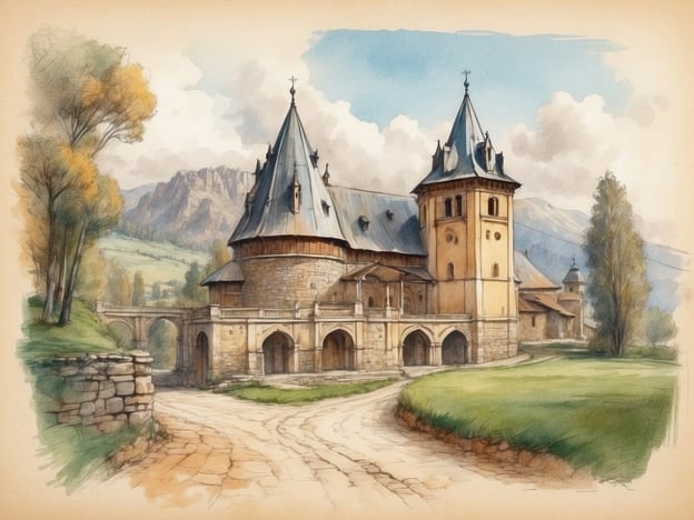 Auf dem Bild ist eine malerische Ansicht eines historischen Gebäudes zu sehen, das architektonische Merkmale aufweist, die oft in der Karpatenregion zu finden sind. Dieses Gebiet ist bekannt für seine reiche Kultur und Geschichte, die von verschiedenen Kulturen und Völkern, darunter Slawen, Ungarn und Rumänen, geprägt wurde.Das abgebildete Gebäude könnte eine Kirche oder ein Kloster sein, was in der Region verbreitet ist. Diese Bauwerke sind häufig charakterisiert durch markante Türme, verzierte Fassaden und eine enge Verbindung zur umgebenden Natur, die die spirituelle und kulturelle Bedeutung der Orte unterstreicht.Die Karpatenregion ist nicht nur für ihre beeindruckende Architektur bekannt, sondern auch für ihre atemberaubende Landschaft, die Berge und Wälder umfasst. Diese geografischen Gegebenheiten haben die Kultur und die Traditionen der Menschen dort stark beeinflusst, was sich in der Kunst, der Architektur und den Bräuchen wiederfindet.