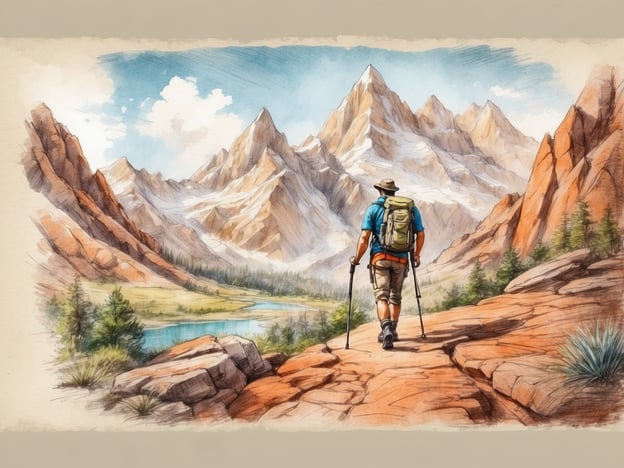 Auf dem Bild ist ein Wanderer zu sehen, der auf einem Pfad in den Bergen unterwegs ist. Die majestätischen Berge im Hintergrund und die sanfte Landschaft deuten auf ideale Bedingungen für verschiedene Outdoor-Aktivitäten hin.Aktivitäten, die Abenteurer und Naturfreunde in solch einer Umgebung genießen könnten, sind zum Beispiel:1. **Wandern** - Die Region bietet zahlreiche Wanderwege mit verschiedenen Schwierigkeitsgraden.2. **Bergsteigen** - Die hohen Gipfel laden zum Klettern und Erforschen ein.3. **Fotografieren** - Die atemberaubende Landschaft ist perfekt für Landschaftsfotografie.4. **Vogelbeobachtung** - In den Wäldern und an den Gewässern kann man viele Vogelarten entdecken.5. **Camping** - Übernachtungen in der Natur bieten die Möglichkeit, die Stille und Schönheit der Umgebung zu genießen.6. **Angeln** - Der nahegelegene Fluss oder See könnte gute Angelmöglichkeiten bieten.Diese Aktivitäten fördern nicht nur das Abenteuer, sondern auch die Erholung in der Natur.
