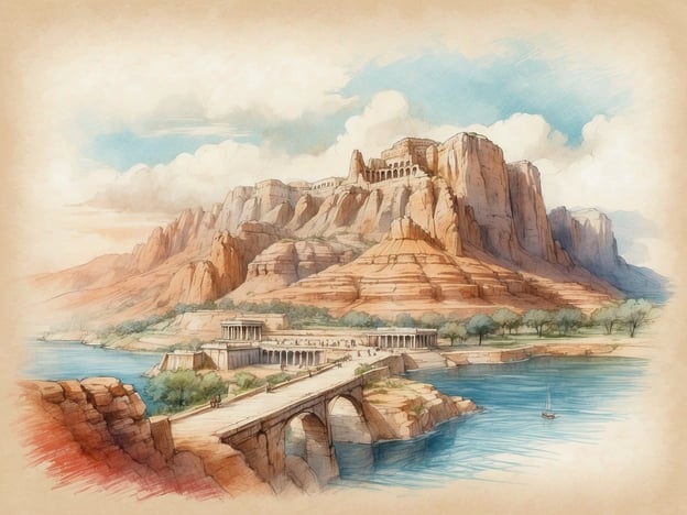 Auf dem Bild ist eine malerische Landschaft mit majestätischen, felsigen Erhebungen zu sehen, die an antike Konstruktionen erinnern. Solche Szenen sind oft inspirierend für Wanderwege, die durch kulturelle Highlights wie historische Ruinen, Tempel oder Brücken führen können.Entlang solcher Wanderwege könnten zum Beispiel beeindruckende Aussichten auf alte Festungen oder Kultstätten zu finden sein, die die Geschichte und Architektur der Region widerspiegeln. Ein Fluss oder See in der Nähe könnte zusätzlich Möglichkeiten für Bootstouren oder entspannende Picknickplätze bieten. Diese Kombination aus Natur und Kultur macht solche Wanderungen besonders reizvoll.