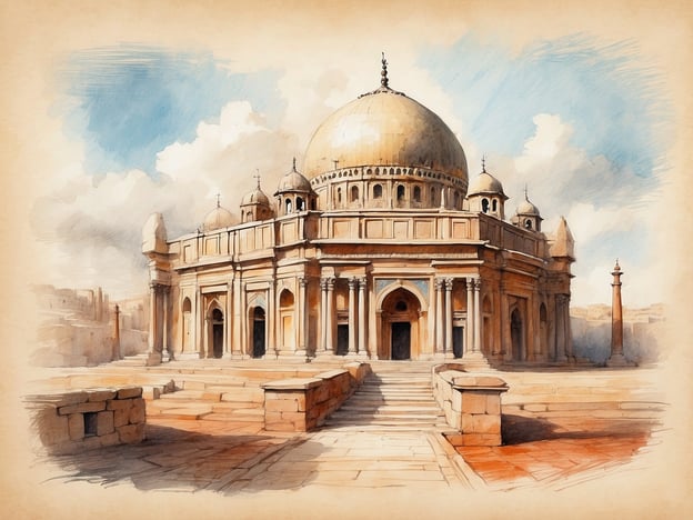 Auf dem Bild ist eine architektonische Struktur mit einer großen Kuppel und mehreren Türmen zu sehen, die an eine monumentale Bauweise erinnert. Obwohl das Bild nicht direkt mit der Ukraine verknüpft ist, spiegelt die reiche Geschichte der Ukraine die Vielfalt ihrer historischen Architektur wider.Die Ukraine hat zahlreiche beeindruckende Bauwerke, darunter Kirchen, Festungen und Paläste, die von verschiedenen kulturellen Einflüssen geprägt sind, wie dem byzantinischen, polnischen und russischen Stil. Diese Einflüsse sind das Ergebnis der bewegten Geschichte des Landes, das seit Jahrhunderten ein Knotenpunkt zwischen Ost und West ist. Historische Bauwerke der Ukraine, wie die Sophienkathedrale in Kiew oder die Frauenkirche in Lwiw, zeugen von dieser kulturellen Vielfalt und dem Erbe, das das Land prägt.
