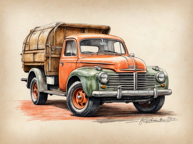 Auf dem Bild ist ein Oldtimer-Lkw zu sehen, der farbenfroh lackiert ist. Obwohl das Bild keinen Bezug zu kulinarischen Spezialitäten in Quedlinburg hat, könnte man sich beim Anblick des Fahrzeugs vorstellen, wie solch ein Lkw früher vielleicht für den Transport von regionalen Delikatessen genutzt wurde.In Quedlinburg gibt es beispielsweise traditionelle Spezialitäten wie Quedlinburger Karpfen oder die berühmten Quedlinburger Stollen. Diese könnten mit einem Lkw wie dem abgebildeten transportiert worden sein, um die lokale Küche mit Besucherinnen und Besuchern zu teilen. Dazu gehören auch regionale Biere und verschiedene Wurstwaren, die die kulinarische Vielfalt der Stadt ausmachen.