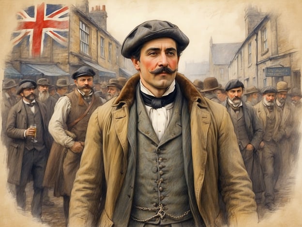 Das Bild zeigt eine Gruppe von Männern in traditioneller Kleidung, die in einer Stadtstraße stehen, während im Hintergrund eine britische Flagge zu sehen ist. Die Szenerie vermittelt ein Gefühl von Gemeinschaft und Tradition.Traditionelle Pubs spielen eine bedeutende Rolle in der britischen Kultur. Sie sind nicht nur Orte, um Getränke zu genießen, sondern fungieren auch als soziale Treffpunkte, an denen Menschen Kontakte knüpfen und Geselligkeit pflegen. Historisch gesehen waren Pubs zentrale Anlaufstellen für die lokale Bevölkerung, um sich über aktuelle Ereignisse auszutauschen und ihre Gemeinschaft zu stärken. Außerdem spiegeln sie oft die Geschichte und Vielfalt der Region wider, in der sie sich befinden. In diesem Kontext könnte das Bild auf die Bedeutung solcher Orte für die Männer in der dargestellten Gemeinschaft hinweisen.