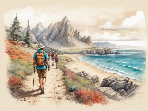 Auf dem Bild sind Wanderer zu sehen, die einen malerischen Weg entlang der Küste gehen. Die Umgebung ist geprägt von Bergen und einer schönen Strandlandschaft, die zum Entspannen und Erholen einlädt. Zu den Freizeitangeboten, die man dort genießen könnte, gehören:1. **Wandern**: Entdecken der verschiedenen Wanderwege mit atemberaubenden Ausblicken.2. **Strandaktivitäten**: Schwimmen, Sonnenbaden oder Strandspiele.3. **Fotografie**: Die beeindruckende Natur und die Landschaft festhalten.4. **Picknicken**: Entspannen und die Natur bei einem Picknick genießen.5. **Vogelbeobachtung**: Die vielfältige Tierwelt in der Umgebung beobachten.Solche Aktivitäten bieten eine ideale Möglichkeit, die Natur aktiv zu genießen.