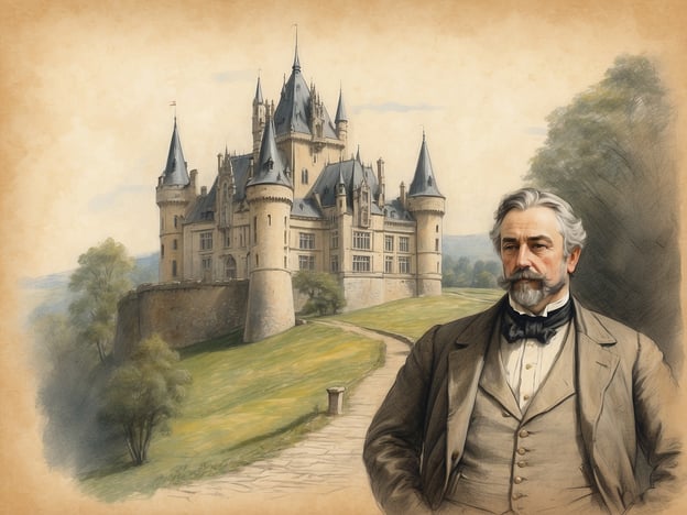 Auf dem Bild ist ein beeindruckendes Schloss mit vielen Türmen und einem großen Garten zu sehen, das an eine romantische Vorstellung von Rittern und Adeligen erinnert. Rechts im Bild steht ein wohlhabend aussehender Mann in einem eleganten Anzug mit goldenen Accessoires, was an die feudalen Strukturen der Vergangenheit erinnert.In der Geschichte von De Graaf van Egmont könnte dieser Mann eine Figur darstellen, die als Repräsentant des Adels auftritt, der in einer Zeit von politischem und sozialem Umbruch lebt. Der Graf von Egmont selbst war bekannt für seinen Mut und seine Loyalität, aber auch für die tragischen Umstände, die zu seinem Fall führten. Sein Leben war ein Symbol für den Konflikt zwischen Macht und Freiheit in den Niederlanden.Das Schloss könnte als Symbol für den Reichtum und die Macht des Adels stehen, während der Mann eine Verbindung zu den historischen Ereignissen und der Rolle des Adels in dieser bewegten Zeit darstellt.