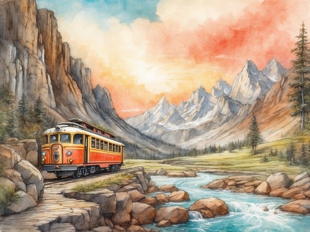 Auf dem Bild ist eine malerische Landschaft mit einem bunter Zug zu sehen, der durch eine bergige Region fährt. Die majestätischen Berge im Hintergrund und der Fluss, der entlang der Felsen fließt, schaffen eine wunderschöne Kulisse.Für die gesamte Familie könnten folgende Aktivitäten in einer ähnlichen Umgebung spannend sein:1. **Wanderungen**: Gemeinsam auf Wegen durch die Natur gehen, die Aussicht genießen und die Tier- und Pflanzenwelt erkunden.2. **Picknick**: An einem schönen Platz am Fluss oder unter Bäumen eine kleine Picknickpause einlegen und Snacks genießen.3. **Fahrradtouren**: Radfahren entlang der Gleise oder auf Wanderwegen, um die Umgebung aktiv zu erkunden.4. **Fotografie**: Familienmitglieder können die Landschaft fotografieren und Erinnerungen festhalten.5. **Naturerkundung**: Gemeinsam kleine Forschungsprojekte machen, wie z.B. das Sammeln von Steinen oder das Beobachten von Vögeln.Diese Aktivitäten fördern das Zusammensein und die Freude an der Natur!