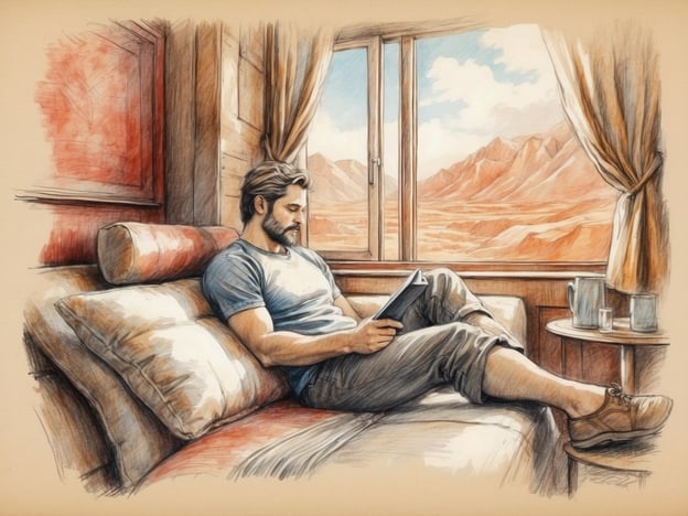 Auf dem Bild ist ein Mann zu sehen, der entspannt auf einem Sofa sitzt und ein Buch liest. Er schaut aus einem großen Fenster, durch das man eine wunderschöne Berglandschaft sieht. Die warme Wohnzimmeratmosphäre wirkt einladend, und die Fenster lassen viel Licht hereinfällt.Gäste haben oft betont, dass der Aufenthalt in solch einer Umgebung extrem entspannend ist. Viele genießen es, mit einem guten Buch und einer Tasse Tee in einem gemütlichen Raum zu sitzen, während sie die Aussicht auf die Natur bewundern. Solche Erlebnisse werden häufig als willkommene Auszeit vom stressigen Alltag beschrieben, die nicht nur zur Entspannung beiträgt, sondern auch die Inspiration fördert.