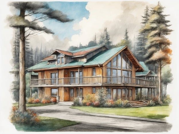Auf dem Bild ist ein großes, modernes Holzhaus zu sehen, das sich harmonisch in eine natürliche Umgebung einfügt. Es könnte sich um eine Ferienunterkunft oder ein Chalethaus handeln, das ideal für Urlauber ist, die Erholung in der Natur suchen.Die Unterkunft bietet möglicherweise mehrere Zimmer mit großen Fenstern, die einen Blick auf die umliegenden Bäume und die Landschaft ermöglichen. Die Terrasse und der Gartenbereich laden zu entspannenden Stunden im Freien ein. Solche Unterkünfte sind perfekt für Familienurlaube oder Gruppenreisen, um die Natur zu genießen und gemeinsame Zeit zu verbringen.Zusätzlich könnten ähnliche Möglichkeiten wie Hütten oder Ferienwohnungen in der Umgebung angeboten werden, um verschiedenen Bedürfnissen gerecht zu werden.