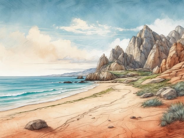 Auf dem Bild ist eine malerische Küstenlandschaft mit einem Strand und umgebenden Felsen zu sehen. Diese Szenerie lädt zu verschiedenen Freizeitaktivitäten ein, wie zum Beispiel:- Sonnenbaden am Strand- Schwimmen im Meer- Spaziergänge entlang der Küste- Picknicken im Freien- Fotografieren der Natur- Wassersportarten wie Surfen oder KajakfahrenDie ruhige Atmosphäre und die schöne Aussicht bieten perfekte Bedingungen für Erholung und Freizeitgestaltung.