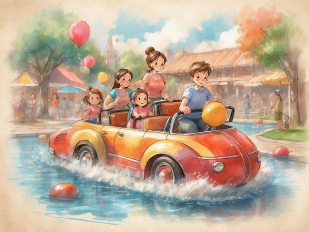 Auf dem Bild ist eine fröhliche Familie zu sehen, die in einem bunten Auto auf Wasser fährt. Sie scheinen viel Spaß zu haben, während sie von bunten Ballons umgeben sind.
Solche Aktivitäten bieten tolle Freizeitmöglichkeiten für Groß und Klein. Beispielsweise könnten sie gemeinsam in einem Freizeitpark einen Bootsausflug machen oder an einem Wasservergnügungspark teilnehmen. Auch Picknicks oder Spiele im Freien sind schöne Möglichkeiten, um Zeit miteinander zu verbringen und Spaß zu haben.