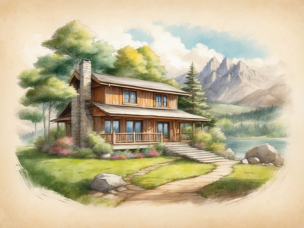 Auf dem Bild ist eine malerische Holzhütte zu sehen, die umgeben von Bäumen und einer schönen Landschaft ist. Im Hintergrund sind Berge zu erkennen, und ein ruhiger See scheint sich in der Nähe zu befinden. Der Garten ist üppig gestaltet, mit grünen Wiesen und bunten Blumen.
Im Kontext des Roompot Parks würde dies eine ideale Ferienunterkunft darstellen, umgeben von einer Natur, die Erholung und zahlreiche Freizeitmöglichkeiten bietet. Die Ruhe und der Charme der Umgebung machen es zu einem perfekten Rückzugsort für Familien und Naturliebhaber.