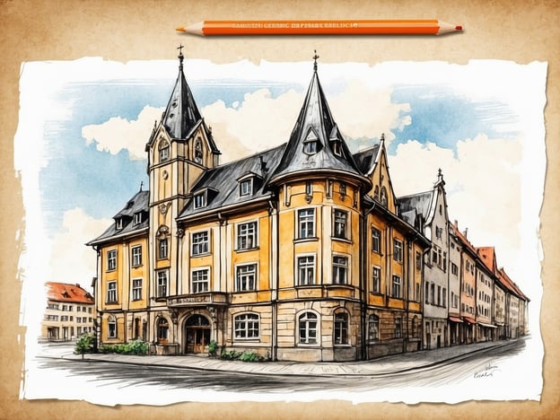Auf dem Bild ist ein historisches Gebäude zu sehen, das an die Architektur in der Stadt Pirna erinnert. Diese Stadt liegt malerisch am Elbufer und ist bekannt für ihre gut erhaltene Altstadt mit vielen Fachwerkhäusern und historischen Bauten. Die gelbe Fassade und die spitzen Dächer deuten auf einen Baustil hin, der für die Region typisch ist.Pirna hat eine reiche Geschichte, die bis ins Mittelalter zurückreicht. Die Stadt spielte eine wichtige Rolle im Handel, insbesondere durch ihre Lage an der Elbe. Sie war auch ein Zentrum der Kunst und Kultur, was sich in der Architektur und den zahlreichen Denkmälern widerspiegelt.Insgesamt spiegelt das Bild die Schönheit und den historischen Charme von Pirna wider.