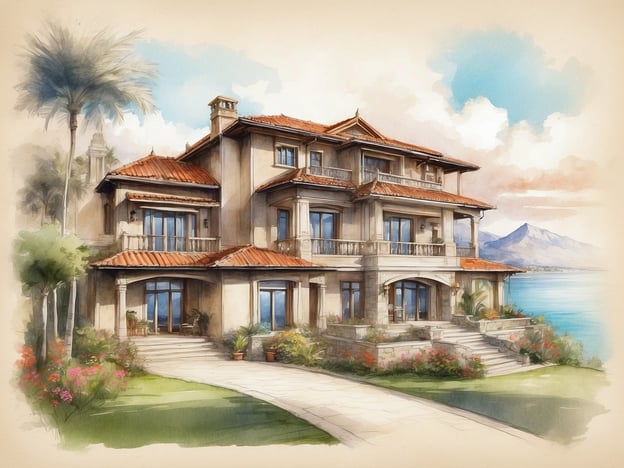Auf dem Bild ist eine elegante Villa zu sehen, die direkt am Wasser liegt. Die Architektur ist luxuriös und features große Fenster, die einen schönen Ausblick auf die Umgebung bieten. Die Außenanlage ist mit bunten Blumen und grünen Pflanzen gestaltet, was eine einladende Atmosphäre schafft.In Bezug auf die Unterkünfte und Zimmeroptionen könnte man sich in solchen Räumlichkeiten einen schönen Aufenthalt in einem Zimmer mit Meerblick oder möglicherweise Zugang zu einer Terrasse vorstellen. Zudem könnten die geräumigen Zimmer mit modernen Annehmlichkeiten ausgestattet sein, um den Komfort der Gäste zu gewährleisten.