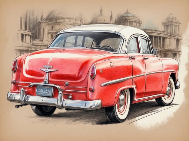 Auf dem Bild ist ein klassisches rotes Auto zu sehen, vermutlich aus den 1950er Jahren. Solche Oldtimer bringen nostalgische Gefühle auf und sind bei vielen Autofans sehr beliebt.Wenn du ein Fan von Retro-Fahrzeugen bist, könntest du an einer Oldtimerausfahrt oder einem Automobil-Museum in deiner Nähe teilnehmen. Viele Städte bieten auch spezielle Events, bei denen du solche Fahrzeuge bestaunen und vielleicht sogar mitfahren kannst. Das wäre eine großartige Gelegenheit, mit anderen Enthusiasten ins Gespräch zu kommen und die Faszination für klassische Autos zu teilen!Außerdem könnte ein Ausflug zu einem Landschaftsparcours, wie einer malerischen Küstenstraße oder durch eine historische Altstadt, ein perfektes Erlebnis sein. Stell dir vor, wie viel Spaß es macht, mit einem solchen Auto durch die schönen Landschaften zu cruisen!