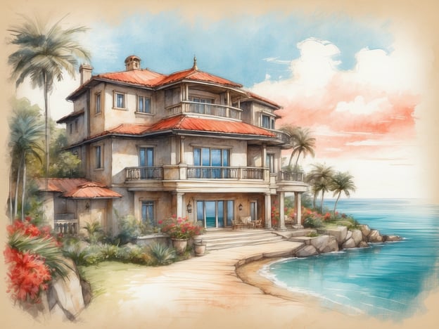 Auf dem Bild ist eine malerische Küstenvilla zu sehen, die direkt am Wasser liegt. Die Unterkunft wirkt luxuriös und einladend.**Mögliche Zimmeroptionen:**1. **Suiten mit Meerblick**: Diese Suiten bieten einen direkten Ausblick auf das Wasser und sind mit großen Fenstern ausgestattet.2. **Familienzimmer**: Geräumige Zimmer, die Platz für mehrere Personen bieten, ideal für Familienurlaube.3. **Romantische Doppelzimmer**: Perfekt für Paare, oft mit Balkon oder Terrasse zum Entspannen.4. **Luxus-Penthouse**: Eine exklusive Option mit einem privaten Bereich und erstklassigen Annehmlichkeiten.Zusätzlich könnte die Villa über gemeinschaftliche Bereiche wie einen Pool oder Gartenlandschaften verfügen, die eine entspannte Atmosphäre bieten.