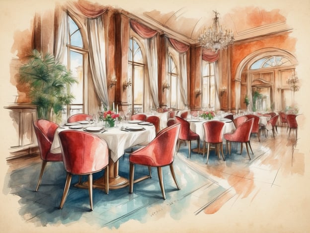 Auf dem Bild ist ein elegantes Restaurant in einem Resort zu sehen. Die Tische sind mit weißen Tischdecken eingedeckt und rot gepolsterte Stühle sorgen für eine gemütliche Atmosphäre. Große Fenster lassen viel Licht herein und bieten einen schönen Ausblick.In einem solchen Ambiente können Gäste kulinarische Erlebnisse der Extraklasse genießen. Hier werden wahrscheinlich köstliche Menüs mit frischen, regionalen Zutaten serviert. Die Atmosphäre eignet sich hervorragend für romantische Dinner, festliche Anlässe oder ein entspanntes Essen mit Blick auf die Umgebung. Gourmetgerichte, exquisite Weine und erstklassiger Service tragen zu einem unvergesslichen Erlebnis bei.