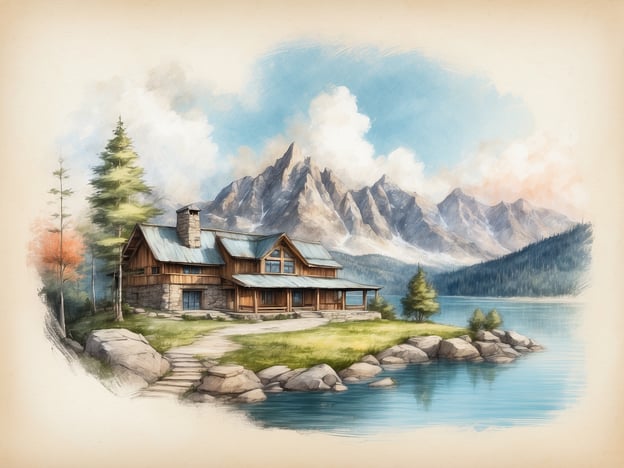 Auf dem Bild ist eine malerische Landschaft zu sehen, die ein wunderschönes Holzhaus in der Nähe eines klaren Gewässers zeigt. Im Hintergrund sind beeindruckende Berge sichtbar, die die Naturkulisse vervollständigen. Die Umgebung ist von grünen Bäumen und einigen bunten Pflanzen umgeben, was ein idyllisches Bild einer ruhigen, naturnahen Atmosphäre vermittelt.Der ROBINSON CLUB LANDSKRON liegt in einer ähnlichen traumhaften Umgebung, umgeben von malerischen Bergen und einem See, ideal für Erholung und Aktivurlaub. Der Club bietet zahlreiche Freizeitmöglichkeiten, darunter Wassersport, Wanderungen und andere Outdoor-Aktivitäten. Die Mischung aus naturnaher Erholung und vielfältigen sportlichen Angeboten macht diesen Ort zu einem beliebten Ziel für Urlauber, die sowohl Entspannung als auch Abenteuer suchen.