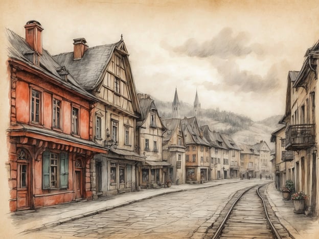 Auf dem Bild ist eine historische Straße mit charmanten, alten Gebäuden zu sehen. Diese Darstellung könnte an die Atmosphäre von Stadt Wehlen in der Sächsischen Schweiz erinnern. Die Stadt hat eine reiche Geschichte, die eng mit dem Elbsandsteingebirge verbunden ist.Stadt Wehlen war einst ein wichtiger Handelsplatz und zieht heute viele Touristen an, die die malerische Landschaft und die historischen Stätten erkunden möchten. Die Ausstrahlung der alten Architektur spiegelt die Zeit wider, als diese Gebäude erbaut wurden, und erzählt von der kulturellen Entwicklung der Region. Die Straßen und Plätze der Stadt bieten einen Einblick in das Leben vergangener Jahrhunderte.Die ehrwürdigen Türme im Hintergrund könnten auf die historische Bedeutung von Kirchen oder anderen Gebäuden hinweisen, die für die Gemeinde von zentraler Bedeutung waren.