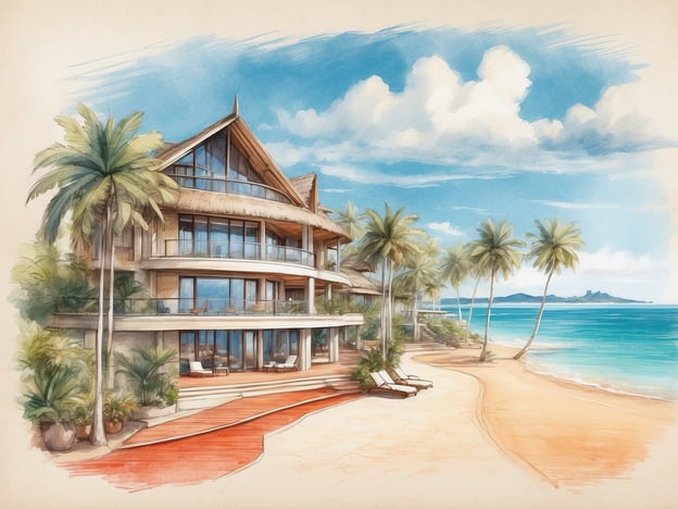 Auf dem Bild ist eine malerische Küstenlandschaft zu sehen, die ein luxuriöses Hotel oder Resort darstellt, das an einem schönen Strand liegt. Das Gebäude hat eine architektonische Gestaltung mit einem modernen, tropischen Flair, großen Fenstern und einem einzigartigen Dach. Umgeben von Palmen und tropischer Vegetation bietet der Ort eine entspannte, exotische Atmosphäre.Der ROBINSON CLUB NOBILIS ist bekannt für seine idyllische Lage und erstklassigen Angebote. Es ist ein beliebtes Urlaubsziel für Familien und Paare, die Erholung und Aktivitäten suchen. Die Anlage bietet zahlreiche Freizeitmöglichkeiten wie Wassersport, Wellnessbereiche, Restaurants mit internationaler Küche und diverse Unterhaltungsprogramme. Der Club legt großen Wert auf eine hohe Servicequalität und die Förderung von sportlichen Aktivitäten in einer wunderschönen Naturkulisse.