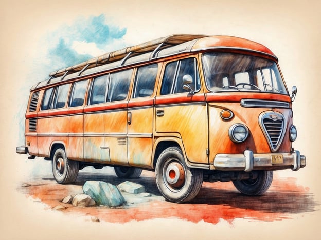 Auf dem Bild ist ein farbenfroher orangefarbener Oldtimer-Bus zu sehen. Dieser könnte als ideales Fahrzeug für Ausflüge und Erkundungen in der Natur genutzt werden. Gäste könnten Aktivitäten wie Roadtrips, Picknicks oder sogar einen Campingausflug planen.Einige Angebote für Gäste könnten Folgendes umfassen:1. **Geführte Touren**: Mit dem Bus könnten geführte Touren zu Sehenswürdigkeiten in der Umgebung angeboten werden, ideal für Gruppenreisen oder Familienausflüge.2. **Picknick-Pakete**: Gäste könnten ein Picknick-Paket buchen, das ihnen ermöglicht, einen schönen Tag im Freien zu verbringen.3. **Camping-Events**: Organisierte Camping-Events, bei denen der Bus als Unterkunft genutzt wird, könnten eine tolle Möglichkeit sein, um die Natur gemeinsam zu erleben.4. **Fotoworkshops**: Aufgrund des retro Charme des Busses könnten Fotoworkshops angeboten werden, wo Gäste lernen, diese einzigartige Szenerie festzuhalten.Insgesamt würde dieser Bus viele Möglichkeiten für ein unvergessliches Erlebnis bieten!