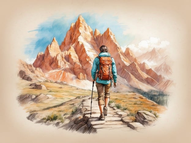 Auf dem Bild ist eine Person zu sehen, die auf einem Wanderweg in den Bergen unterwegs ist. Diese Szene bietet zahlreiche Aktivitäten und Unterhaltungsmöglichkeiten:1. **Wanderungen**: Ideal für Naturliebhaber, die die frische Luft und die Schönheit der Landschaft genießen möchten.2. **Fotografie**: Die atemberaubende Kulisse eignet sich hervorragend für Landschaftsfotografie.3. **Picknicken**: Man könnte an einem schönen Platz pausieren und die Aussicht bei einem Picknick genießen.4. **Bergsteigen**: Für Abenteuerlustige gibt es Möglichkeiten zum Klettern oder anspruchsvolleren Wandertouren.5. **Naturbeobachtung**: In den Bergen kann man oft verschiedene Pflanzen und Tiere entdecken.6. **Camping**: Übernachtungen in der Natur können ein unvergessliches Erlebnis bieten.Diese Aktivitäten fördern Fitness und Entspannung in der Natur.