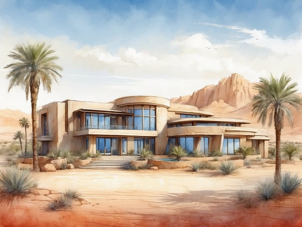 Auf dem Bild ist ein modernes, stilvolles Gebäude in einer Wüstenlandschaft zu sehen, umgeben von Palmen und kargen Pflanzen. Es erinnert an eine luxuriöse Unterkunft, möglicherweise ein Resort oder eine Villa.
Das NH Hotels Anantara Sahara Tozeur Resort ist ein idyllischer Rückzugsort in Tunesien, der am Rande der Sahara liegt. Es bietet eine perfekte Mischung aus traditioneller tunesischer Architektur und modernem Komfort. Die Gäste können die atemberaubende Wüstenlandschaft genießen und sich in großzügig gestalteten Zimmern und Suiten entspannen. Zu den Annehmlichkeiten gehören mehrere Pools, ein Spa-Bereich, sowie verschiedene Restaurants, die lokale und internationale Küche anbieten. Das Resort ist ideal für Erholungssuchende und Abenteurer, die die natürliche Schönheit und die kulturellen Schätze der Umgebung erkunden möchten.