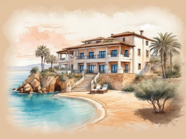 Das Bild zeigt eine malerische Strandvilla, umgeben von Palmen und direkt am Wasser gelegen. Der Stil vermittelt ein Gefühl von Luxus und Erholung.Das NH Hotels Anantara Vilamoura Algarve Resort ist ein elegantes Hotel in der Algarve, das luxuriöse Unterkünfte mit Blick auf den Golfplatz und Zugang zu einem schönen Strand bietet. Es verfügt über Annehmlichkeiten wie Spa-Behandlungen, Pools und hochwertige Gastronomie. Das Resort richtet sich an Reisende, die Entspannung und Aktivitäten in einer wunderschönen Umgebung suchen.