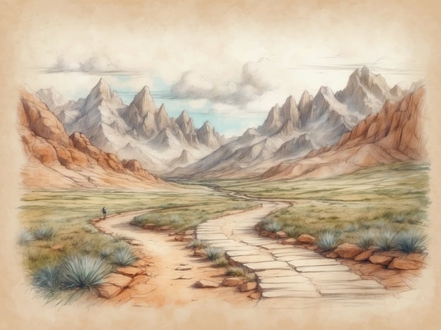 Auf dem Bild ist eine malerische Landschaft mit hohen Bergen und einem gewundenen Weg zu sehen. Die Berge im Hintergrund scheinen majestätisch und unberührt, während die sanfte Hügelwiesen im Vordergrund eine ruhige Atmosphäre schaffen.
In einer solchen Umgebung könnten Aktivitäten wie Wandern oder Trekking stark im Fokus stehen. Die Wanderwege laden dazu ein, die Natur zu erkunden und die beeindruckende Aussicht zu genießen. In den Bergen könnten auch Möglichkeiten für Klettern oder Mountainbiking bestehen.
Die Region könnte zudem Sehenswürdigkeiten wie Naturparks oder geschützte Gebiete beinhalten, wo Besucher die lokale Flora und Fauna beobachten können. Ein Abstecher zu einem nahegelegenen Aussichtspunkt würde sich ebenfalls anbieten, um die spektakulären Panoramablicke bei Sonnenauf- oder -untergang zu erleben.