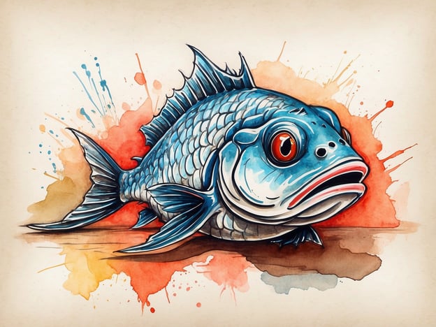 Auf dem Bild ist ein künstlerisch dargestellter Fisch zu sehen. Fische spielen eine wichtige Rolle in vielen Kulturen, besonders in Küstenregionen.In der mediterranen Küche kommen Fischgerichte oft vor, wie beispielsweise gegrillter Fisch mit frischen Kräutern oder Fischsuppen wie Bouillabaisse aus Frankreich.In Japan ist Sushi ein bekanntes Beispiel, wo frischer Fisch in einer Vielzahl von Formen serviert wird. Auch in der deutschen Küche sind Fischgerichte, wie der gebratene Zander oder Matjesfilet, traditionelle Spezialitäten, die oft mit regionalen Beilagen wie Kartoffeln oder Sauerrahm genossen werden.Das Bild könnte somit eine Verbindung zu diesen kulinarischen Traditionen darstellen.