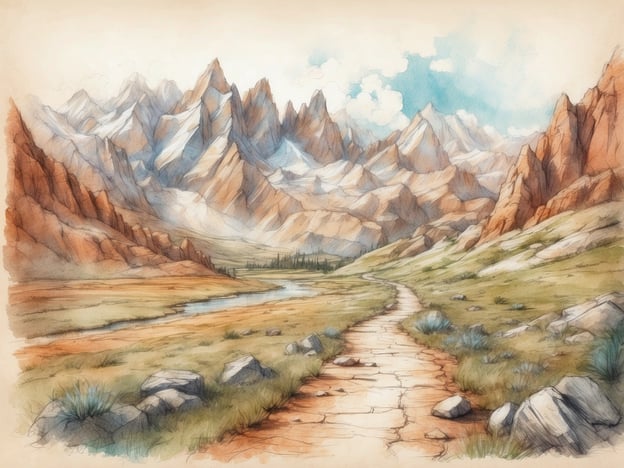 Auf dem Bild ist eine malerische Landschaft mit majestätischen Bergen und einem klaren Himmel zu sehen. Der Weg führt durch eine grüne Wiese, vorbei an Felsen und einem kleinen Wasserlauf. Diese Umgebung eignet sich hervorragend für Aktivitäten wie Wandern, Radfahren oder Fotografie.
In der Nähe könnten Sehenswürdigkeiten wie ein Naturpark oder Aussichtspunkte sein, von denen aus man die Aussicht auf die Berge genießen kann. Weitere Möglichkeiten sind Picknicks am Wasser oder das Beobachten von Wildtieren in der Umgebung.