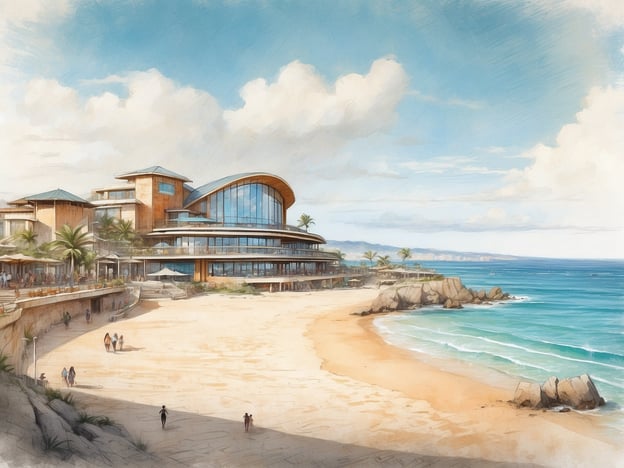 Auf dem Bild ist ein malerisches Küstenresort zu sehen, das direkt am Strand liegt. Es zeigt eine moderne Architektur mit großen Glasfenstern, angrenzenden Palmen und einem weitläufigen Sandstrand. Menschen spazieren entlang der Küste, und das Gesamtbild vermittelt eine entspannte Urlaubsatmosphäre.
Die Lage von NH Hotels in Antofagasta ist interessant, da die Hotels oft in der Nähe von Küstenregionen und touristischen Attraktionen liegen. In Antofagasta gibt es mehrere NH Hotels, die Gästen eine komfortable Unterkunft mit Blick auf die Küste bieten, ähnlich der Atmosphäre, die auf dem Bild vermittelt wird.