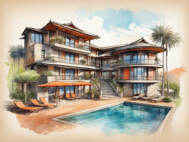 Auf dem Bild ist ein ansprechendes Gebäude mit mehreren Etagen zu sehen, umgeben von Pflanzen und Palm trees. Es gibt einen Pool vor dem Gebäude sowie Liegen und Sonnenschirme. Besonders schön sind die großen Fenster, die viel Licht hereinlassen.
Entdecke die NH Hotels Avenida Jerez in Spanien – ein Ort, der Komfort und stilvolles Design kombiniert, ideal für Reisende, die eine entspannte Atmosphäre suchen.