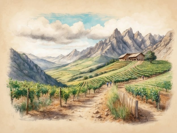 Auf dem Bild ist eine malerische Landschaft mit Weinreben und Bergen im Hintergrund zu sehen. Die Szenerie lädt zu verschiedenen Aktivitäten und Ausflügen ein. Hier sind einige Möglichkeiten:
1. **Weinprobe:** Besuchen Sie ein lokales Weingut, um verschiedene Weine zu degustieren und mehr über den Weinanbau zu erfahren.
2. **Wanderungen:** Erkunden Sie die umliegenden Berge auf gut ausgeschilderten Wanderwegen mit atemberaubenden Ausblicken.
3. **Fahrradtouren:** Mieten Sie ein Fahrrad und radeln Sie durch die Weinberge, um die schöne Landschaft aus einer anderen Perspektive zu erleben.
4. **Picknick:** Packen Sie ein Picknick und genießen Sie die frische Luft und die idyllische Umgebung zwischen den Weinreben.
5. **Fototour:** Nutzen Sie die malerische Kulisse für eine Fototour, um die Schönheit der Natur festzuhalten.
Diese Aktivitäten bieten eine wunderbare Möglichkeit, die Gegend zu erkunden und die Natur zu genießen.