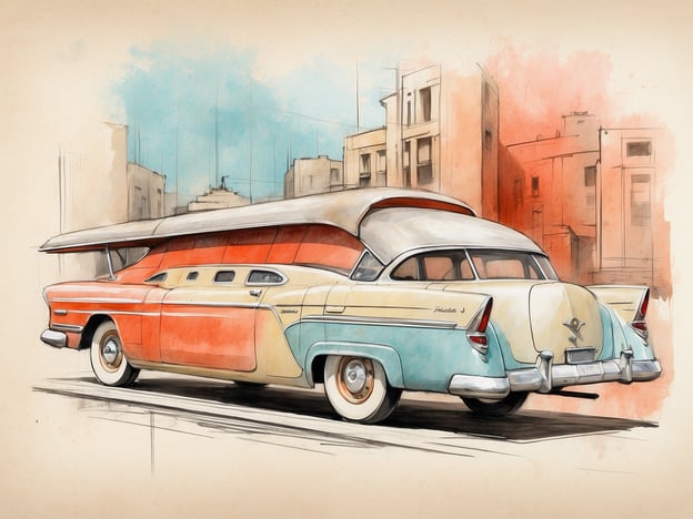 Auf dem Bild ist ein klassisches, farbenfrohes Auto zu sehen, das im Retro-Stil gestaltet ist. Es steht in einer städtischen Umgebung, die skizzenhaft dargestellt ist.
Wenn man einen Überblick über das NH Hotel Bilbao Deusto betrachtet, ist es ein modernes Hotel in Bilbao, das gut gelegen ist und sowohl für Geschäftsreisende als auch für Touristen geeignet ist. Es bietet komfortable Zimmer, ein Restaurant und Tagungsräume. Die Nähe zur Stadtmitte und zu Sehenswürdigkeiten wie dem Guggenheim-Museum macht es zu einer beliebten Wahl für Besucher der Stadt.