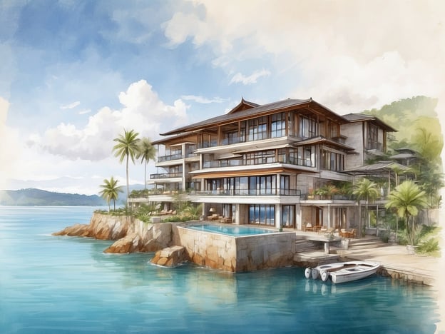 Auf dem Bild ist ein elegantes Resort zu sehen, das an einem Gewässer liegt. Es hat mehrere Stockwerke, große Fenster und moderne Architektur mit einem traditionellen Touch. Der Außenbereich scheint ein Schwimmbad und eine Terrasse mit Liegen zu haben, umgeben von tropischen Pflanzen und Palmen. Am Wasser sind auch kleine Boote angedockt.
### Überblick über das NH Hotels Boat Lagoon Phuket Resort
Das NH Hotels Boat Lagoon Phuket Resort befindet sich in einer idyllischen Lage und bietet eine Kombination aus Luxus und Natur. Die Anlage verfügt über komfortable Zimmer und Suiten, die mit modernen Annehmlichkeiten ausgestattet sind. Zu den Einrichtungen gehören ein Schwimmbad, ein Fitnessbereich und verschiedene gastronomische Angebote. Die Umgebung lädt zu Freizeitaktivitäten wie Wassersport, Bootstouren und Erkundungstouren der beeindruckenden thailändischen Küste ein. Gäste können die entspannende Atmosphäre und die malerische Schönheit der Region genießen.