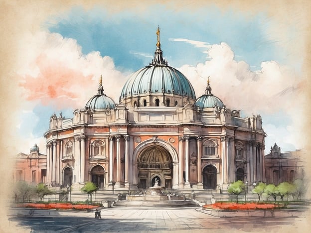 Auf dem Bild ist ein beeindruckendes Gebäude mit einer großen Kuppel und mehreren kleineren Türmen zu sehen. Es hat eine prächtige Fassade mit Säulen und Verzierungen, die architektonische Details hervorheben. Vor dem Gebäude gibt es eine weite Platzfläche mit angelegten Pflanzen und möglicherweise Bänken.
Die Lage des Hotels könnte sich in der Nähe eines solchen historischen und architektonisch bedeutenden Gebäudes befinden, was eine zentrale und attraktive Position für Touristen bedeutet.