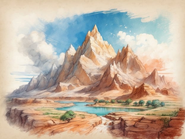 Auf dem Bild ist eine beeindruckende Landschaft mit hohen Bergen und einem ruhigen Wasserlauf zu sehen. Die höchsten Gipfel scheinen von Sonnenlicht beleuchtet zu werden, während im Hintergrund sanfte Wolken durch den blauen Himmel ziehen. In der Umgebung gibt es flaches Land mit einigen Bäumen, was auf eine vielfältige Flora hinweist.
Erkundungsmöglichkeiten in dieser Umgebung könnten Wandertouren in den Bergen, Bootsfahrten auf dem Gewässer oder Picknicks in den schattigen Bereichen unter den Bäumen umfassen. Außerdem wäre das Fotografieren der beeindruckenden Naturkulisse und das Beobachten von Wildtieren lohnenswert. Ein Besuch in dieser Region könnte auch das Erleben eines Sonnenuntergangs hinter den Bergen einschließen, was sicherlich ein unvergesslicher Anblick wäre.