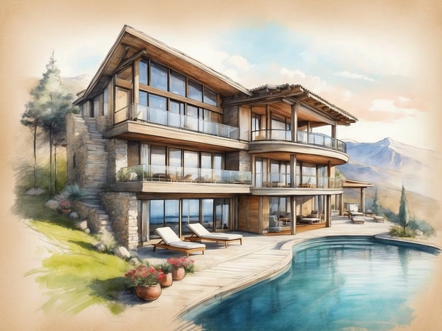 Auf dem Bild ist eine moderne Villa mit mehreren Etagen zu sehen, die um einen Pool herum gestaltet ist. Das Gebäude hat große Fenster und Balkone, die eine Verbindung zur Natur schaffen, sowie eine elegante Außenterrasse mit Liegen. Die Umgebung wirkt malerisch mit sanften Hügeln und Pflanzen.
Der Überblick über das NH Hotel Cali Boulevard Del Rio zeigt ein modernes Hotel, das hohe Standards in Bezug auf Komfort und Service bietet. Es liegt in einer günstigen Lage, nahe am Boulevard Del Rio mit Zugang zu verschiedenen Freizeitmöglichkeiten sowie kulturellen Sehenswürdigkeiten. Das Hotel verfügt über stilvolle Zimmer, Tagungseinrichtungen und gastronomische Angebote, ideal für Geschäftsreisende und Urlauber.