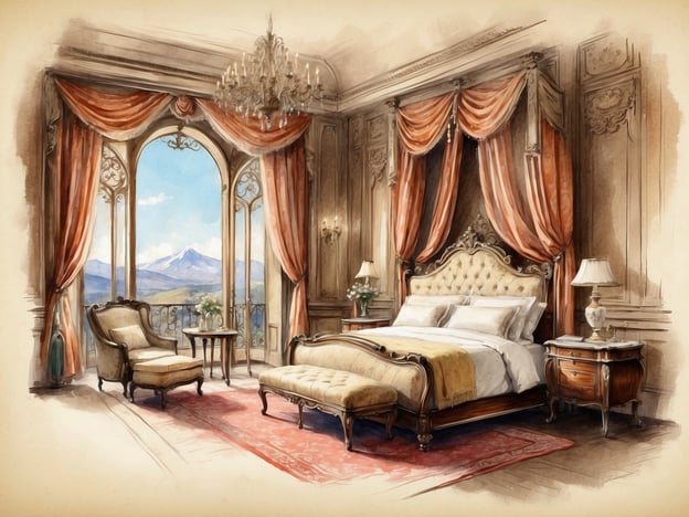 Auf dem Bild ist ein elegantes Schlafzimmer zu sehen, das eine luxuriöse Einrichtung aufweist. Die Wände sind reich verziert, und große Fenster mit blickdichten Vorhängen bieten einen malerischen Ausblick auf eine bergige Landschaft. Das Zimmer ist mit einem großen, bequemen Bett, einem eleganten Sofa und kleinen Tischen ausgestattet, was eine gemütliche und raffinierte Atmosphäre schafft.
Das NH Hotel Caltagirone Villa San Mauro ist bekannt für seine stilvolle Ausstattung und den atemberaubenden Ausblick auf die umliegende Landschaft. Es bietet eine Mischung aus modernem Komfort und traditionellem Design, ideal für Reisende, die Entspannung und Eleganz suchen. Die Zimmer sind geräumig und geschmackvoll eingerichtet, oft mit schönen Blickfenstern, die den Gästen einen Eindruck von der malerischen Umgebung bieten.