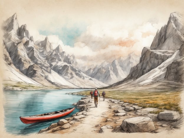 Auf dem Bild ist eine malerische Landschaft mit Bergen und einem Fluss zu sehen. Es gibt einige Wanderer, die auf einem schmalen Weg entlang des Wassers gehen. Neben dem Fluss liegt ein rotes Kanu, das auf eine Verbindung zur Wassersportaktivität hinweist.
Diese Szenerie bietet vielfältige Freizeitmöglichkeiten, wie:
- **Wandern** in den Bergen, um die Natur zu genießen und Fitness zu fördern.
- **Kajakfahren** oder Kanufahren auf dem ruhigen Wasser für ein Abenteuer und eine Möglichkeit, die Umgebung vom Wasser aus zu erkunden.
- **Fotografieren** der beeindruckenden Landschaft und der Tierwelt, die man möglicherweise während des Ausflugs trifft.
- **Picknicken** am Ufer, um die frische Luft und die Ruhe der Natur zu genießen.
Insgesamt vermittelt das Bild eine Atmosphäre von Ruhe und Erholung in der Natur.