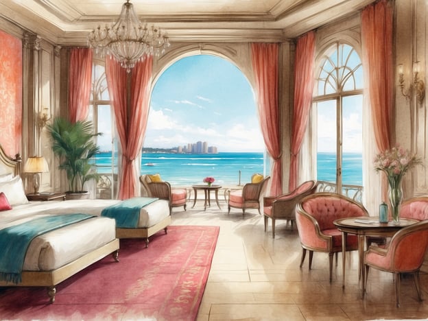 Auf dem Bild ist eine luxuriöse Suite zu sehen, die einen atemberaubenden Blick auf das Wasser bietet. Die elegante Einrichtung umfasst zwei Betten mit türkisen Decken, stilvolle Möbel und große Fenster, die viel Tageslicht hereinlassen. Vordere Vorhänge und ein Kronleuchter verleihen dem Raum eine besondere Note.
Das NH Hotel Catania Parco Degli Aragonesi ist bekannt für seine malerische Lage an der Küste und die hochwertige Ausstattung. Es bietet seinen Gästen einen erholsamen Aufenthalt mit Annehmlichkeiten wie einem Pool, einem Restaurant mit regionaler Küche und unmittelbarem Zugang zu Strand und Wasseraktivitäten. Die Kombination aus Komfort und schöner Aussicht macht dieses Hotel zu einem beliebten Ziel für Urlauber.