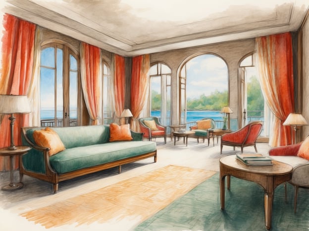 Auf dem Bild ist ein eleganter und einladender Raum zu sehen, der durch große Fenster viel Tageslicht erhält. Die Einrichtung ist geschmackvoll mit einer grünen Couch und stilvollen Sesseln in warmen Farben. Die großen Fenster bieten einen schönen Ausblick und schaffen eine entspannte Atmosphäre, die ideal für Erholung ist.
In den NH Hotels findet man oft ähnliche Rückzugsorte, die darauf ausgelegt sind, Gästen eine entspannte und erholsame Umgebung zu bieten, sodass man sich vom Alltagsstress erholen kann.